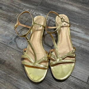 Kate Spade strappy gold low wedge sandals 1.25 inch heel